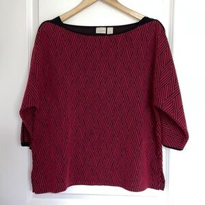 Chico’s Women’s 3/4 Sleeves Geometric Top Red/Black L